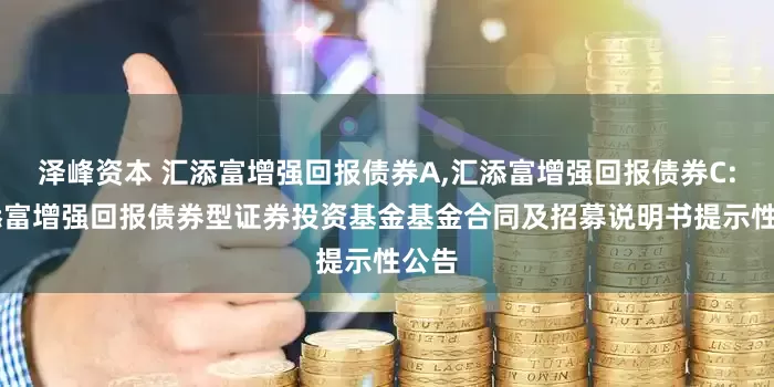 泽峰资本 汇添富增强回报债券A,汇添富增强回报债券C: 汇添富增强回报债券型证券投资基金基金合同及招募说明书提示性公告